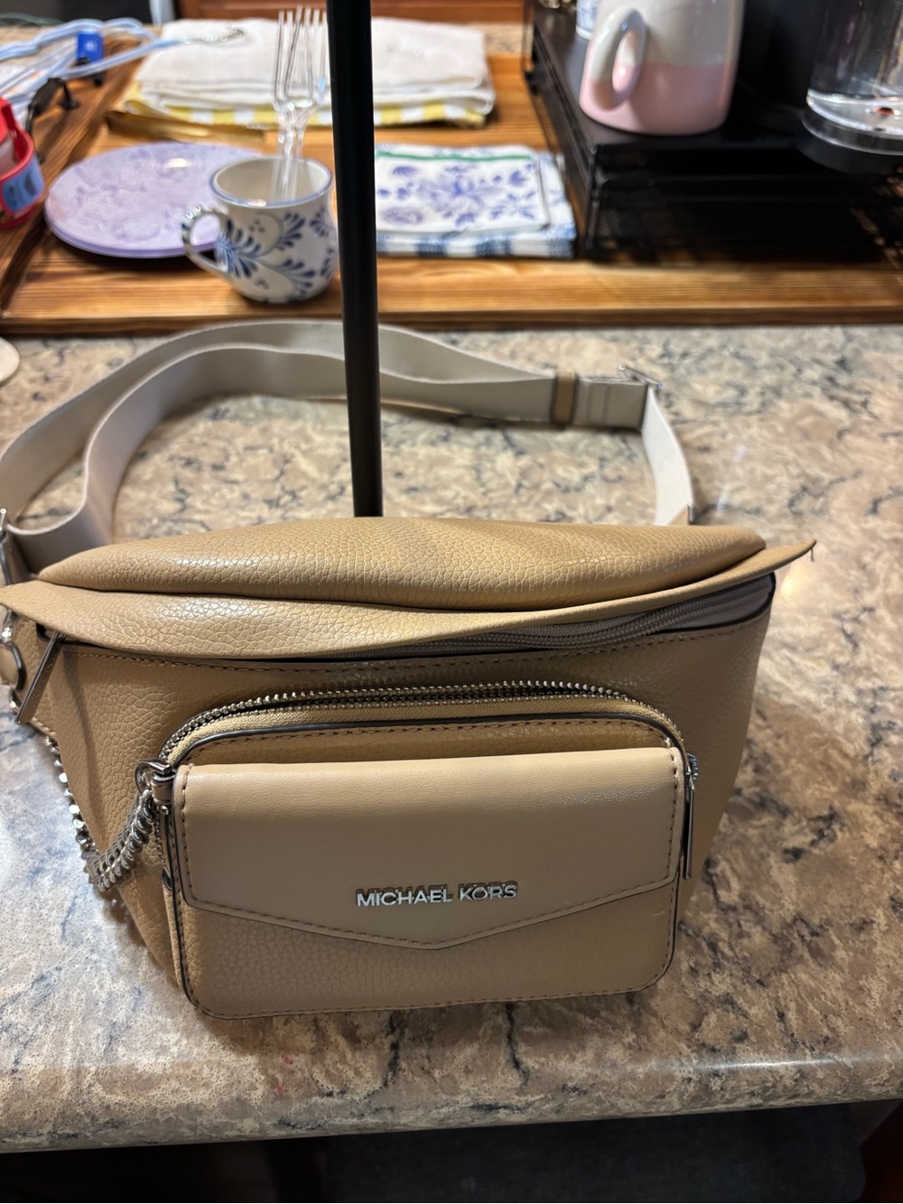 Michael Kors Two-Tone Beige Tan Leather Crossbody Belt Bag